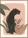 Sleek black panther resting among tropical leaves on a soft pink backdrop, from the Little Tails Collection by Urban Road.