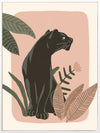 Sleek black panther resting among tropical leaves on a soft pink backdrop, from the Little Tails Collection by Urban Road.