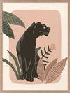 Sleek black panther resting among tropical leaves on a soft pink backdrop, from the Little Tails Collection by Urban Road.