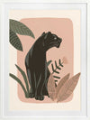 Sleek black panther resting among tropical leaves on a soft pink backdrop, from the Little Tails Collection by Urban Road.