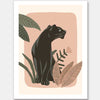 Sleek black panther resting among tropical leaves on a soft pink backdrop, from the Little Tails Collection by Urban Road.