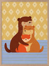 Sweet illustration of three otters cuddling on blue stripes with a patterned golden backdrop, from the Little Tails Collection by Urban Road.