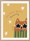 Cheeky cat in star sunglasses with the message “Fur real, you’re amazing” on a sunny yellow ground, from the Little Tails Collection by Urban Road.