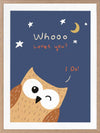 Night-time owl with stars and a crescent moon and the message “Whooo loves you? I do!”, from the Little Tails Collection by Urban Road.