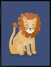 Friendly lion with a shaggy mane sits on a deep blue background, from the Little Tails Collection by Urban Road.