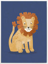 Friendly lion with a shaggy mane sits on a deep blue background, from the Little Tails Collection by Urban Road.