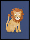 Friendly lion with a shaggy mane sits on a deep blue background, from the Little Tails Collection by Urban Road.
