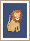 Friendly lion with a shaggy mane sits on a deep blue background, from the Little Tails Collection by Urban Road.
