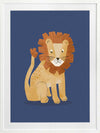 Friendly lion with a shaggy mane sits on a deep blue background, from the Little Tails Collection by Urban Road.
