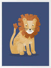 Friendly lion with a shaggy mane sits on a deep blue background, from the Little Tails Collection by Urban Road.