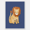 Friendly lion with a shaggy mane sits on a deep blue background, from the Little Tails Collection by Urban Road.