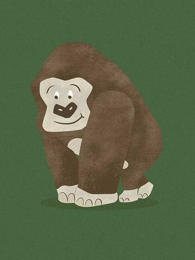 Gentle gorilla “Grady” sits against a deep green backdrop, from the Little Tails Collection by Urban Road.