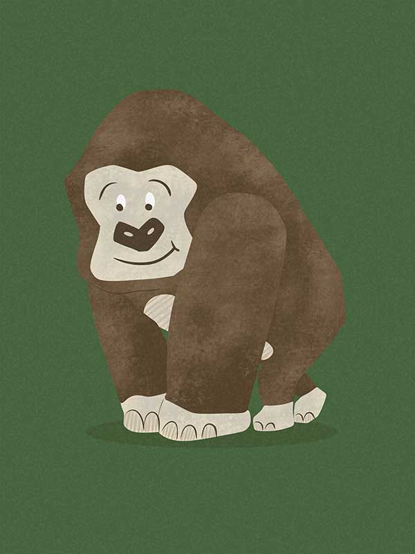 Gentle gorilla “Grady” sits against a deep green backdrop, from the Little Tails Collection by Urban Road.