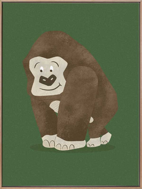 Gentle gorilla “Grady” sits against a deep green backdrop, from the Little Tails Collection by Urban Road.