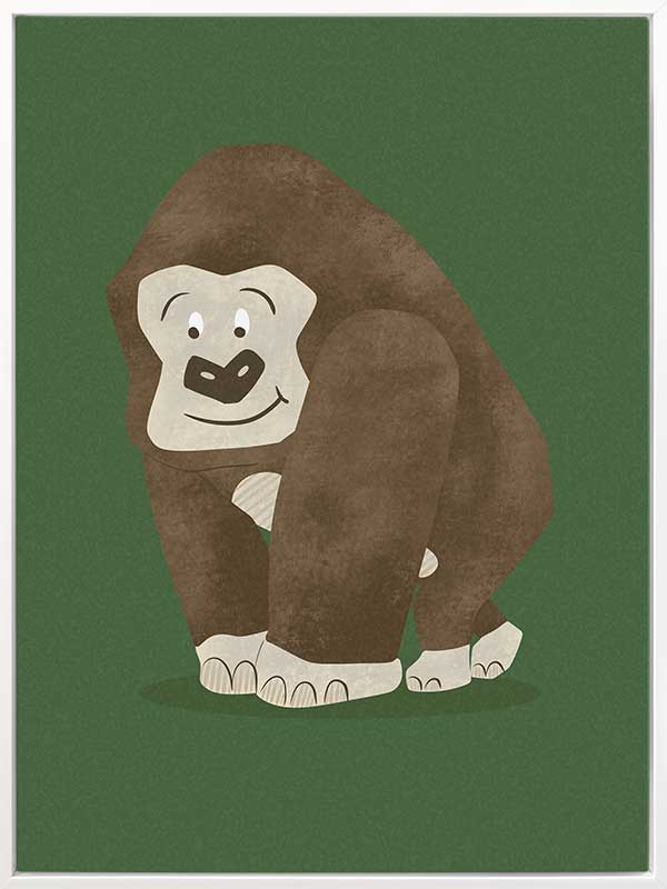 Gentle gorilla “Grady” sits against a deep green backdrop, from the Little Tails Collection by Urban Road.