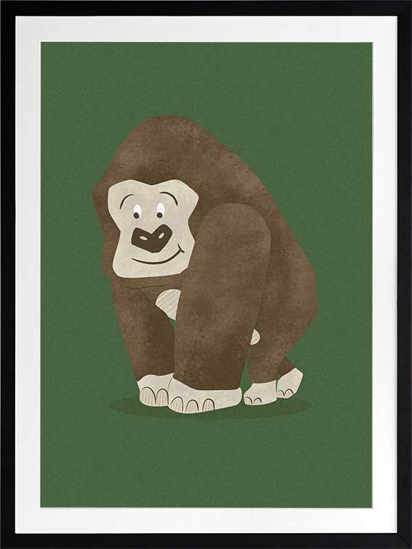 Gentle gorilla “Grady” sits against a deep green backdrop, from the Little Tails Collection by Urban Road.