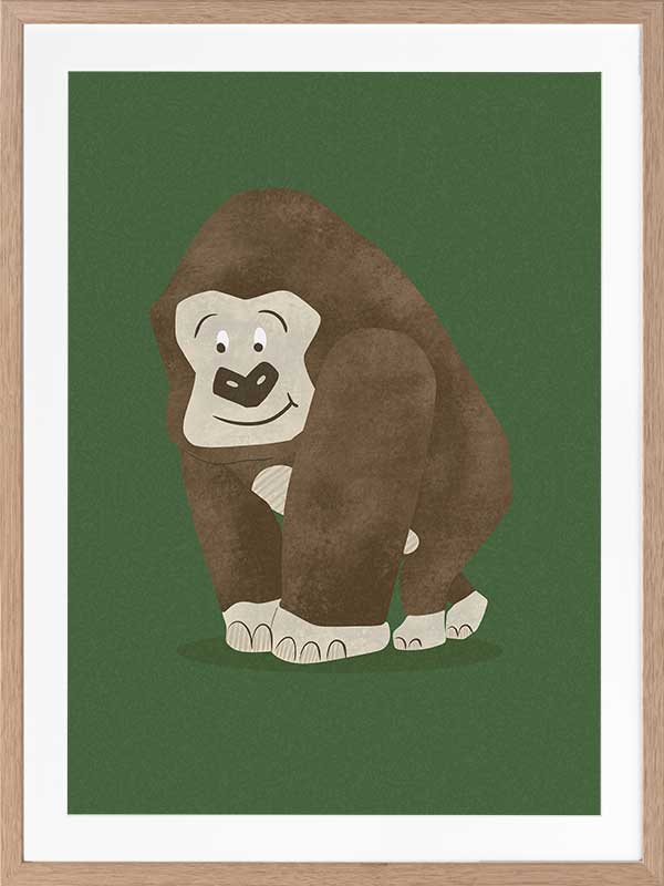 Gentle gorilla “Grady” sits against a deep green backdrop, from the Little Tails Collection by Urban Road.