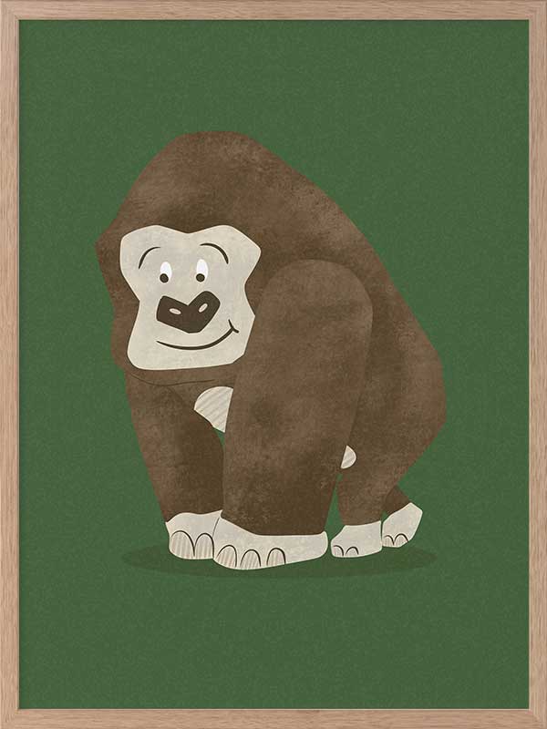 Gentle gorilla “Grady” sits against a deep green backdrop, from the Little Tails Collection by Urban Road.
