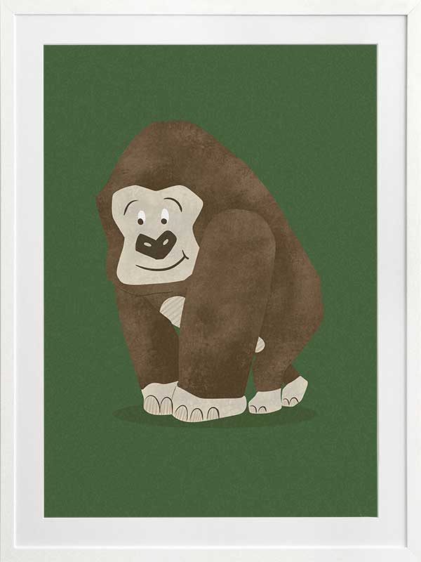 Gentle gorilla “Grady” sits against a deep green backdrop, from the Little Tails Collection by Urban Road.