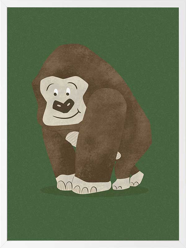 Gentle gorilla “Grady” sits against a deep green backdrop, from the Little Tails Collection by Urban Road.