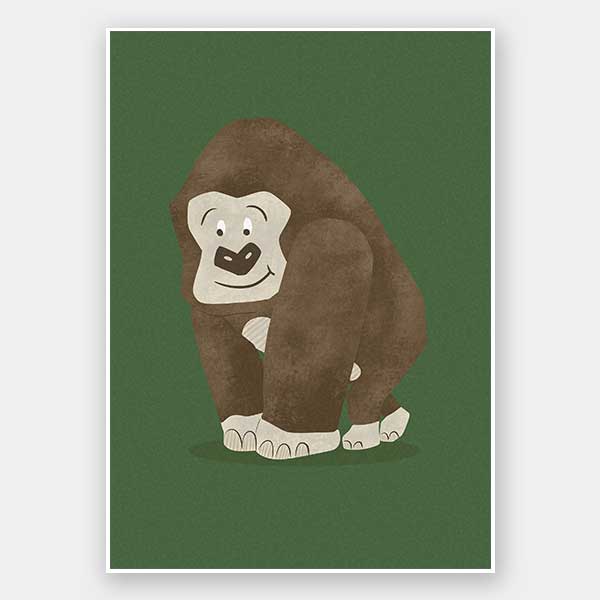 Gentle gorilla “Grady” sits against a deep green backdrop, from the Little Tails Collection by Urban Road.