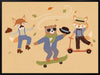 Cool animal trio skate and dance to the beat on a vibrant orange ground, from the Little Tails Collection by Urban Road.