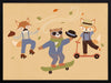 Cool animal trio skate and dance to the beat on a vibrant orange ground, from the Little Tails Collection by Urban Road.