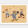 Cool animal trio skate and dance to the beat on a vibrant orange ground, from the Little Tails Collection by Urban Road.