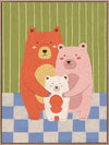 Three cuddly bears hugging against green stripes and blue checks in a soft storybook palette, from the Little Tails Collection by Urban Road.