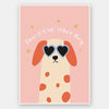 Smiling spotted dog with heart sunglasses under the phrase “Pawsitive Vibes Only” on a pink background, from the Little Tails Collection by Urban Road.