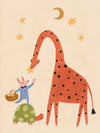 A tall giraffe and tiny mouse share a starry moment in soft neutral tones with pops of colour, from the Little Tails Collection by Urban Road.