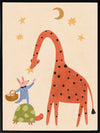 A tall giraffe and tiny mouse share a starry moment in soft neutral tones with pops of colour, from the Little Tails Collection by Urban Road.