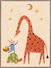 A tall giraffe and tiny mouse share a starry moment in soft neutral tones with pops of colour, from the Little Tails Collection by Urban Road.