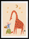 A tall giraffe and tiny mouse share a starry moment in soft neutral tones with pops of colour, from the Little Tails Collection by Urban Road.