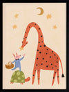 A tall giraffe and tiny mouse share a starry moment in soft neutral tones with pops of colour, from the Little Tails Collection by Urban Road.
