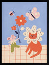 Whimsical garden friends—cat, mouse, bee, and butterfly—amid bright blooms on a soft blue ground, from the Little Tails Collection by Urban Road.