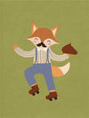 Dapper fox on roller skates strikes a playful pose over a soft green backdrop, from the Little Tails Collection by Urban Road.