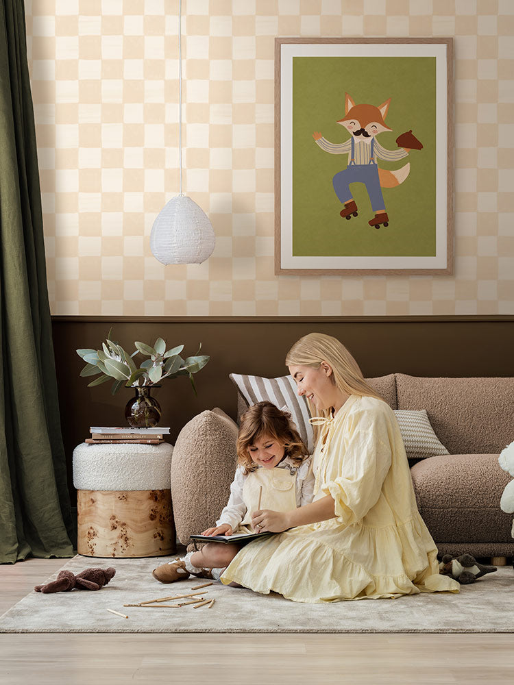 Felix the Rollerskating Fox Green Framed Art Print | Lifestyle