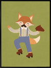 Dapper fox on roller skates strikes a playful pose over a soft green backdrop, from the Little Tails Collection by Urban Road.