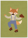Dapper fox on roller skates strikes a playful pose over a soft green backdrop, from the Little Tails Collection by Urban Road.