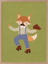 Dapper fox on roller skates strikes a playful pose over a soft green backdrop, from the Little Tails Collection by Urban Road.