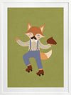 Dapper fox on roller skates strikes a playful pose over a soft green backdrop, from the Little Tails Collection by Urban Road.