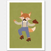 Dapper fox on roller skates strikes a playful pose over a soft green backdrop, from the Little Tails Collection by Urban Road.