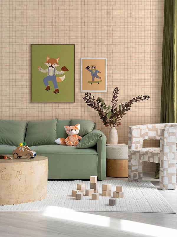 Felix the Rollerskating Fox Green Canvas Art Print | Lifestyle