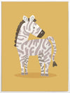 Friendly striped zebra stands on a sunny yellow ground with gentle pastel accents, from the Little Tails Collection by Urban Road.