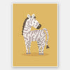 Friendly striped zebra stands on a sunny yellow ground with gentle pastel accents, from the Little Tails Collection by Urban Road.