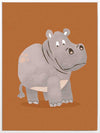 A gentle grey hippo named Harold stands on a warm orange ground with soft textured details, from the Little Tails Collection by Urban Road.