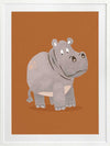 A gentle grey hippo named Harold stands on a warm orange ground with soft textured details, from the Little Tails Collection by Urban Road.