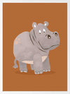 A gentle grey hippo named Harold stands on a warm orange ground with soft textured details, from the Little Tails Collection by Urban Road.