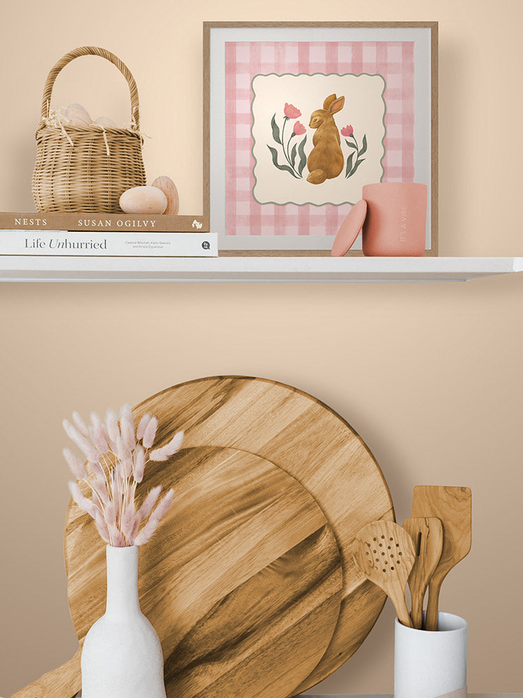 Brown Bunny Pink Framed Art Print | Lifestyle